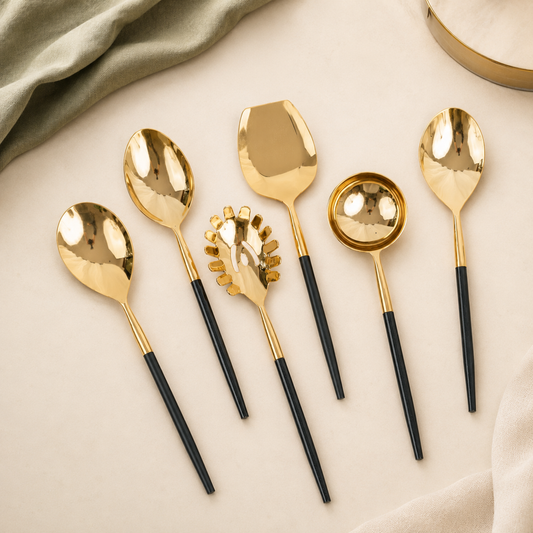 Black Gold Serving Spoons – Set of 6