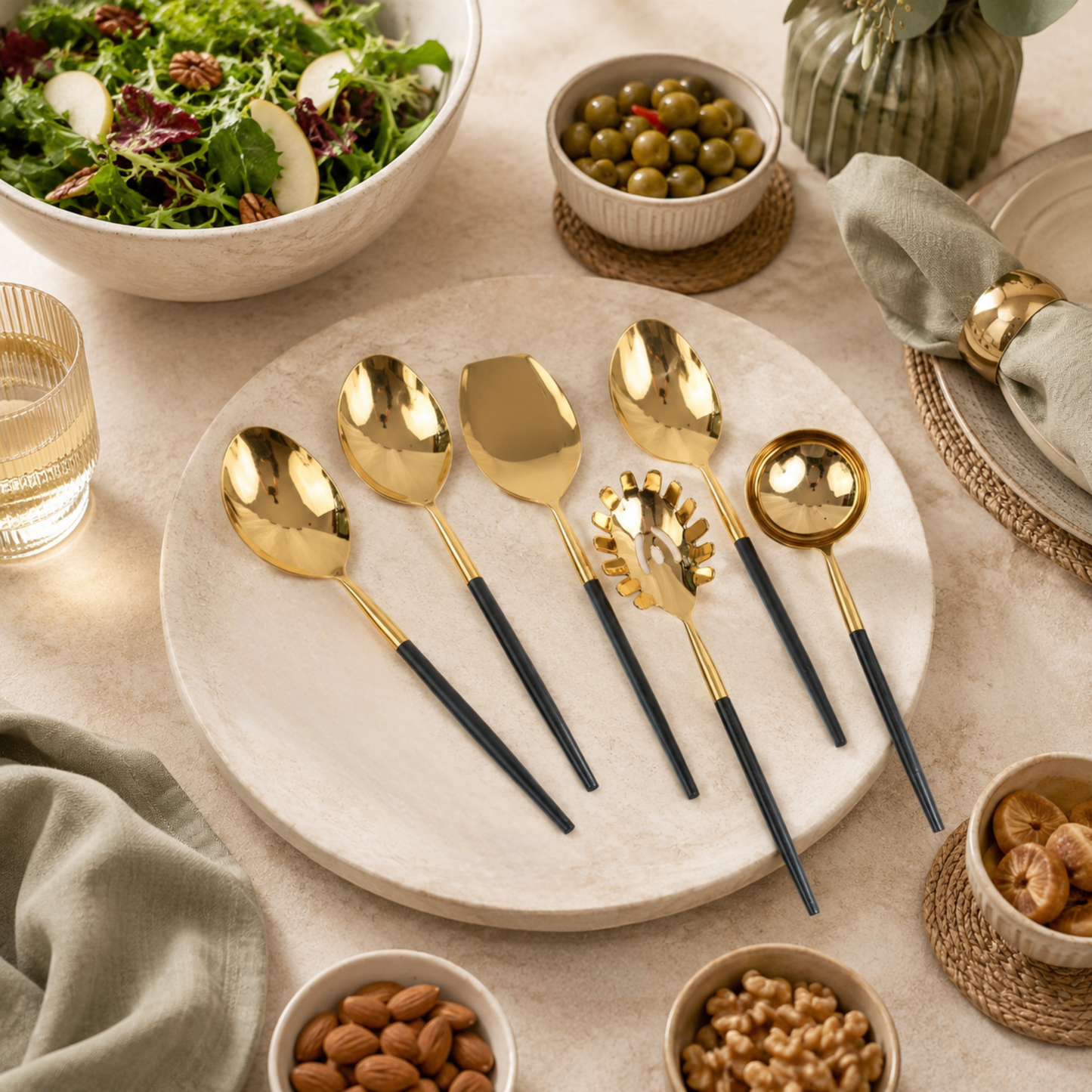 Black Gold Serving Spoons – Set of 6