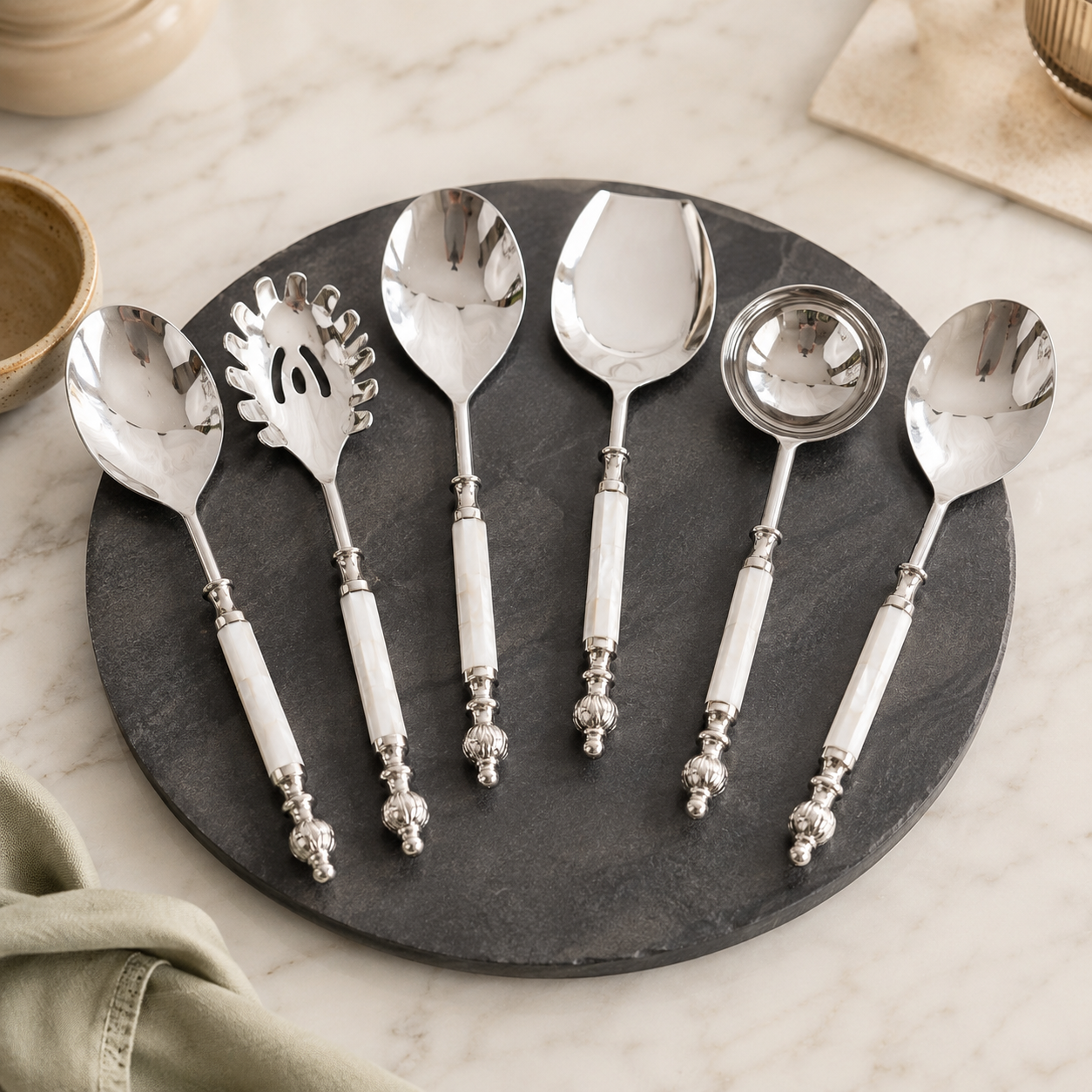 Mother of Pearl Signature Serving Spoons – Set of 6