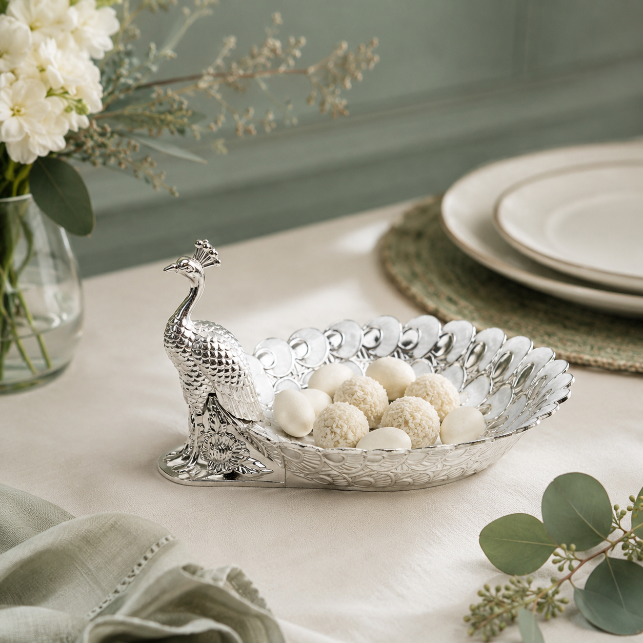 Regal Peacock Platter White - In Use