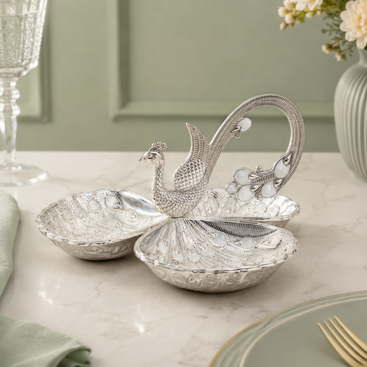 Regal Peacock Trio Platter White - Hero