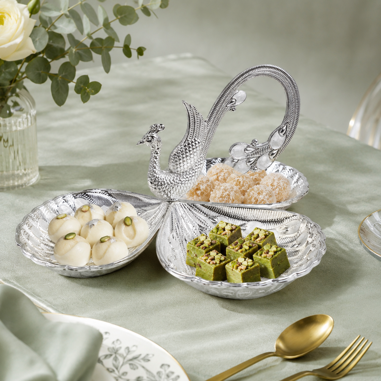 Regal Peacock Trio Platter White - In Use